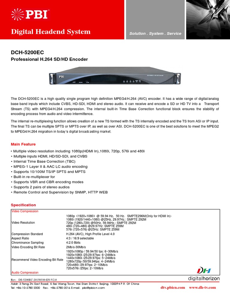 Digital Headend System DCH5200EC PDF High Definition Television