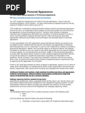 OSF Healthcare Dress Code Guidelines | PDF | Trousers | Sock