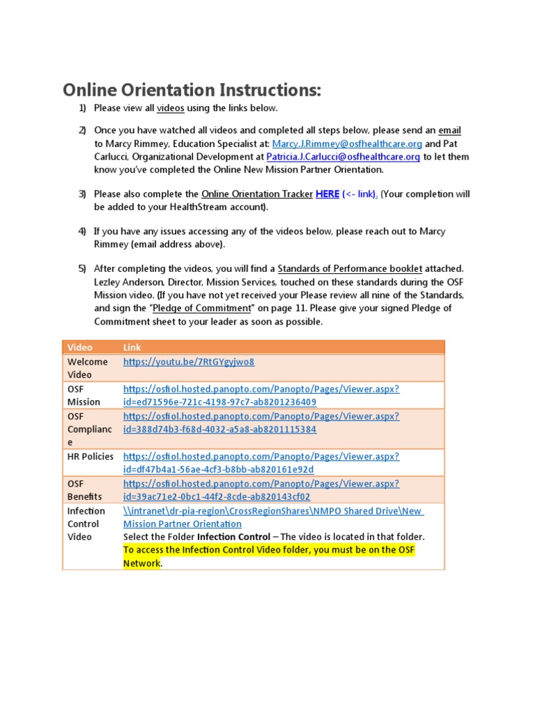 OSF New Mission Partner Orientation Guide | PDF