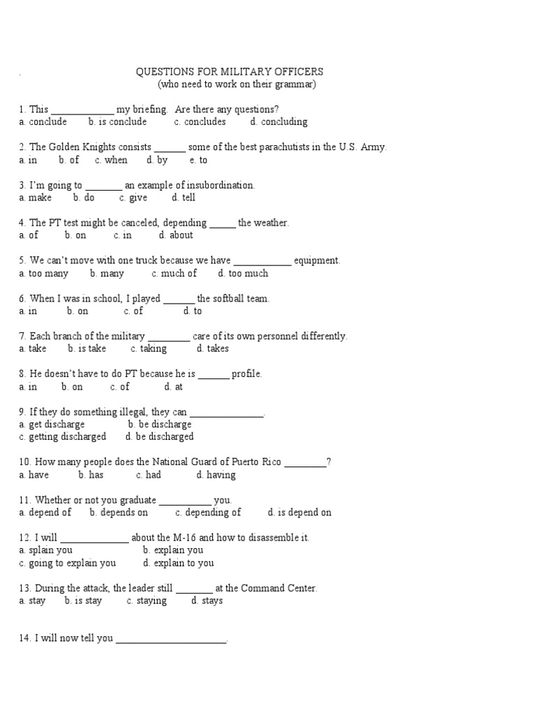 Grammar Questions for Military Officers | PDF | Military | Armed Conflict