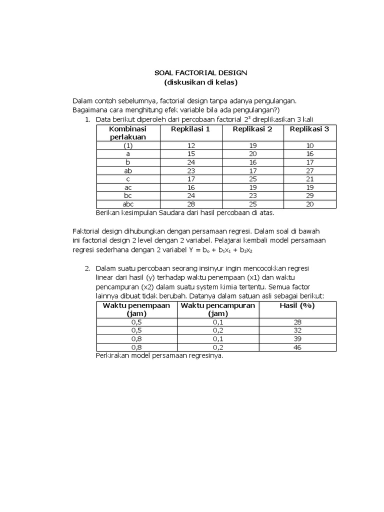 Soal Factorial Design Regresi