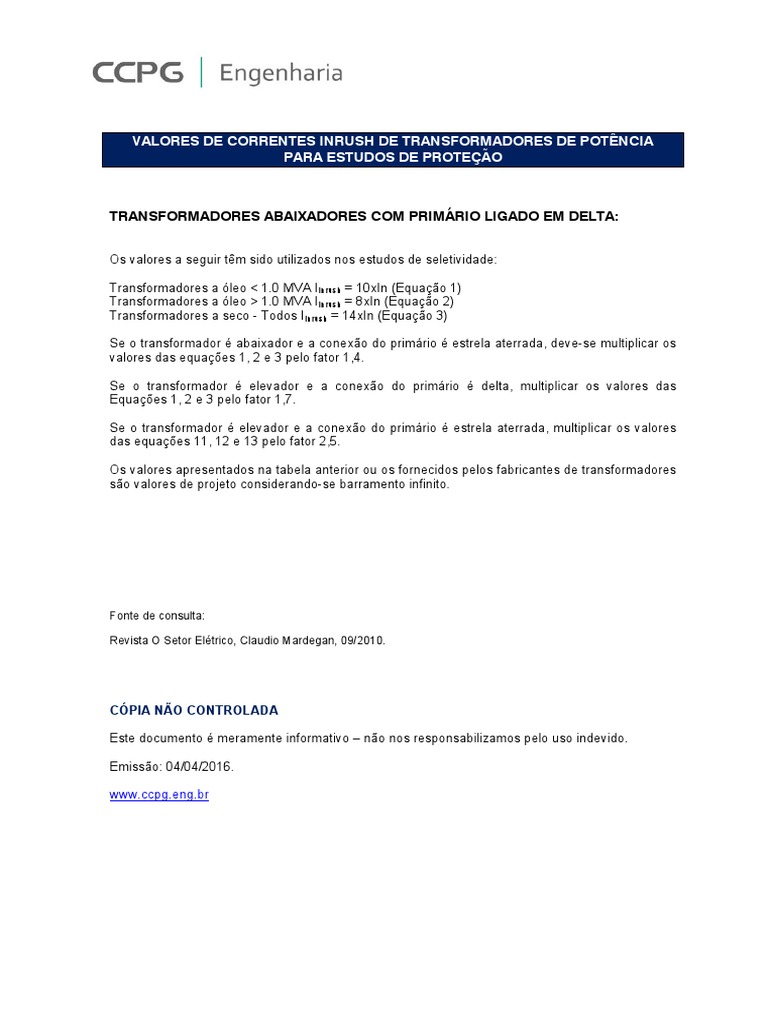 Corrente Inrush de Transformadores | PDF