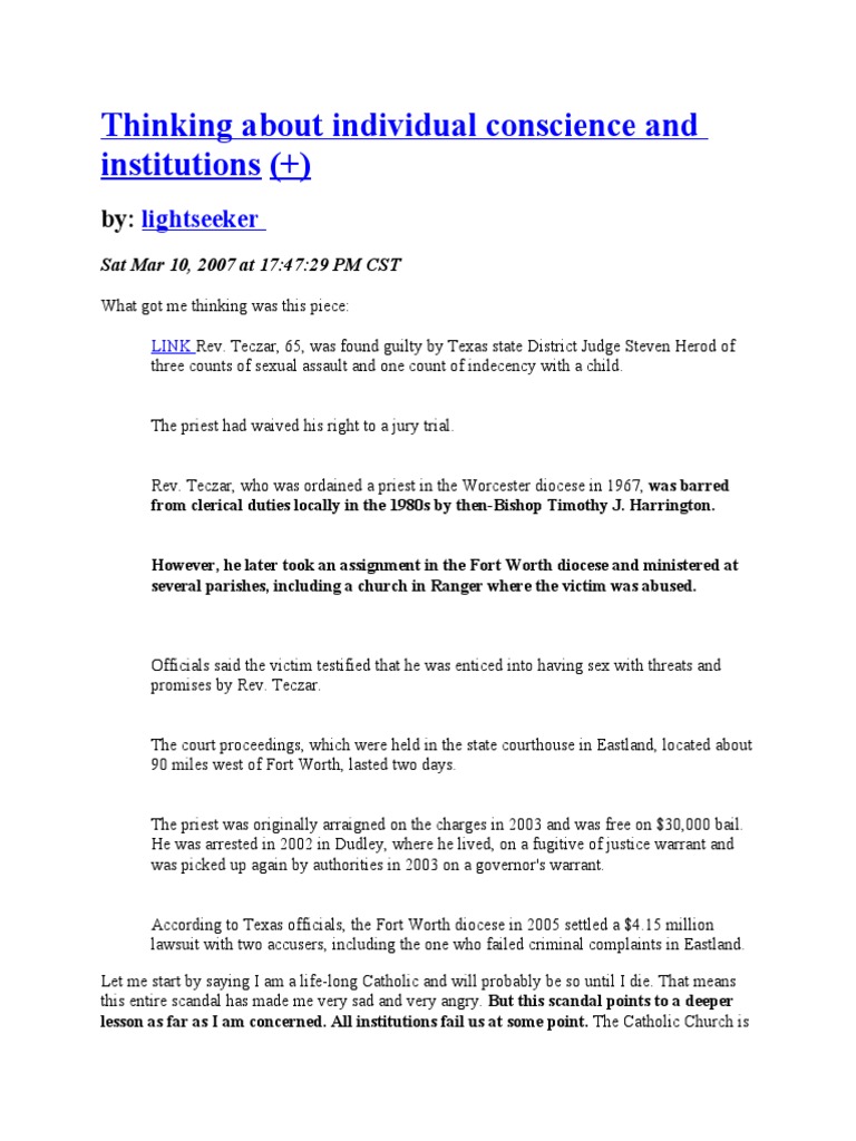 Thinking About Individual Conscience and Institutions | Download Free ...