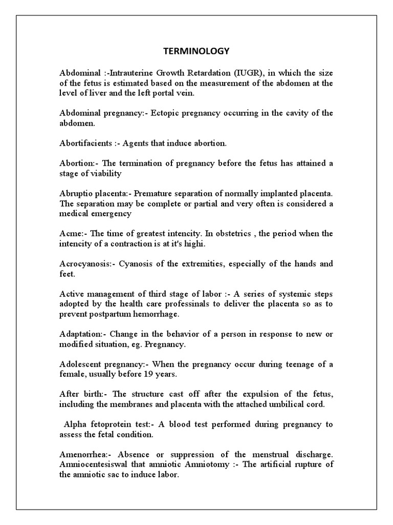 Key Terms in Obstetrics and Gynecology | PDF | Uterus | Childbirth