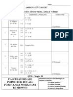 Assignment Sheet CHAPTER 10: Measurement, Area & Volume