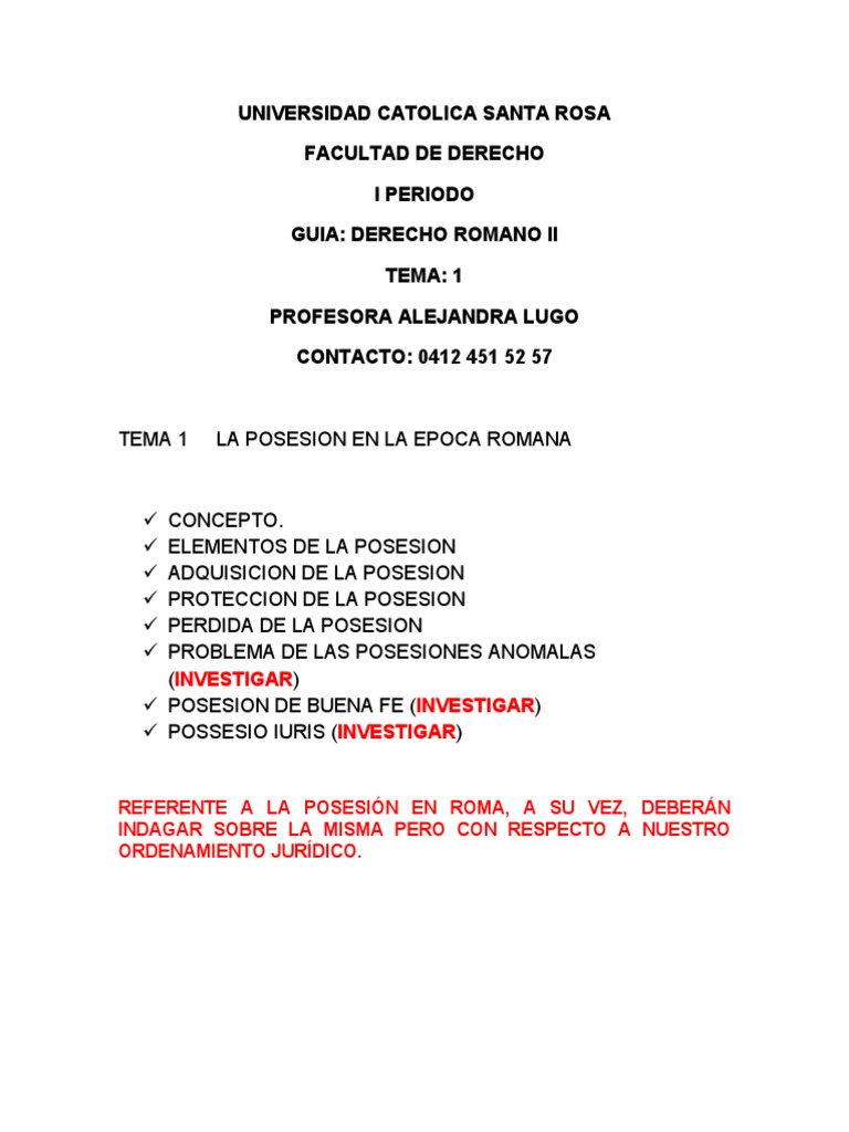 Tema 1 La Posesion en Roma | PDF | Posesión (Ley) | Propiedad