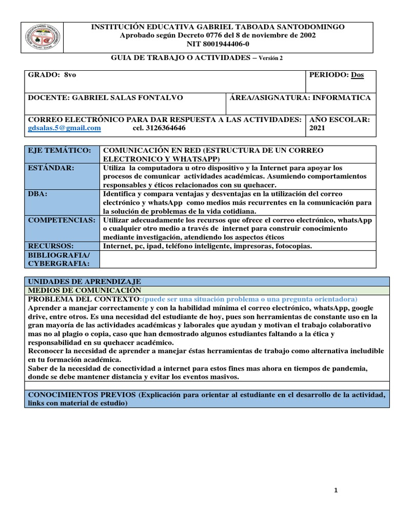 Taller Informatica Grado Octavo 2 | PDF | Medios de comunicación ...