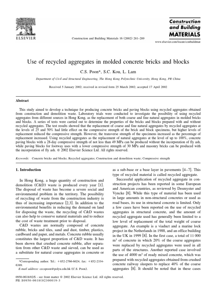 Use of Recycled Aggregates in Molded Concre | PDF | Construction ...