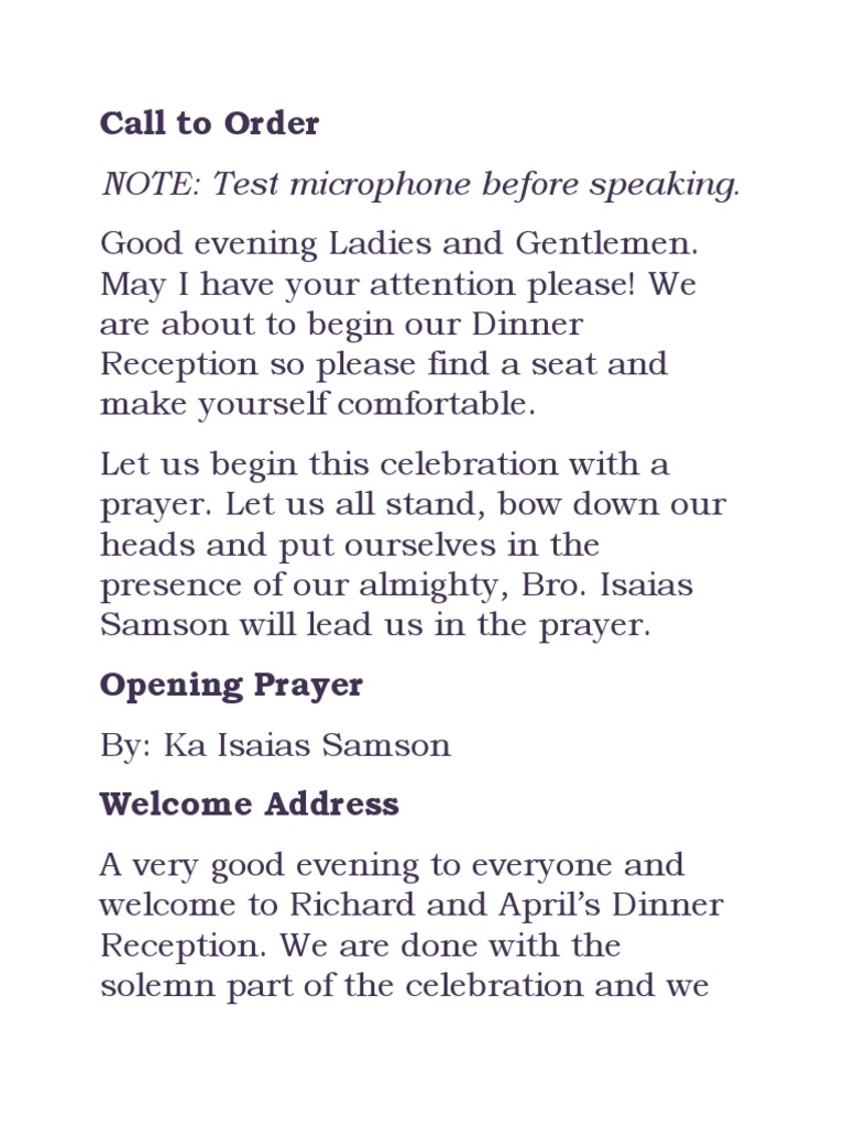 Wedding Reception Program