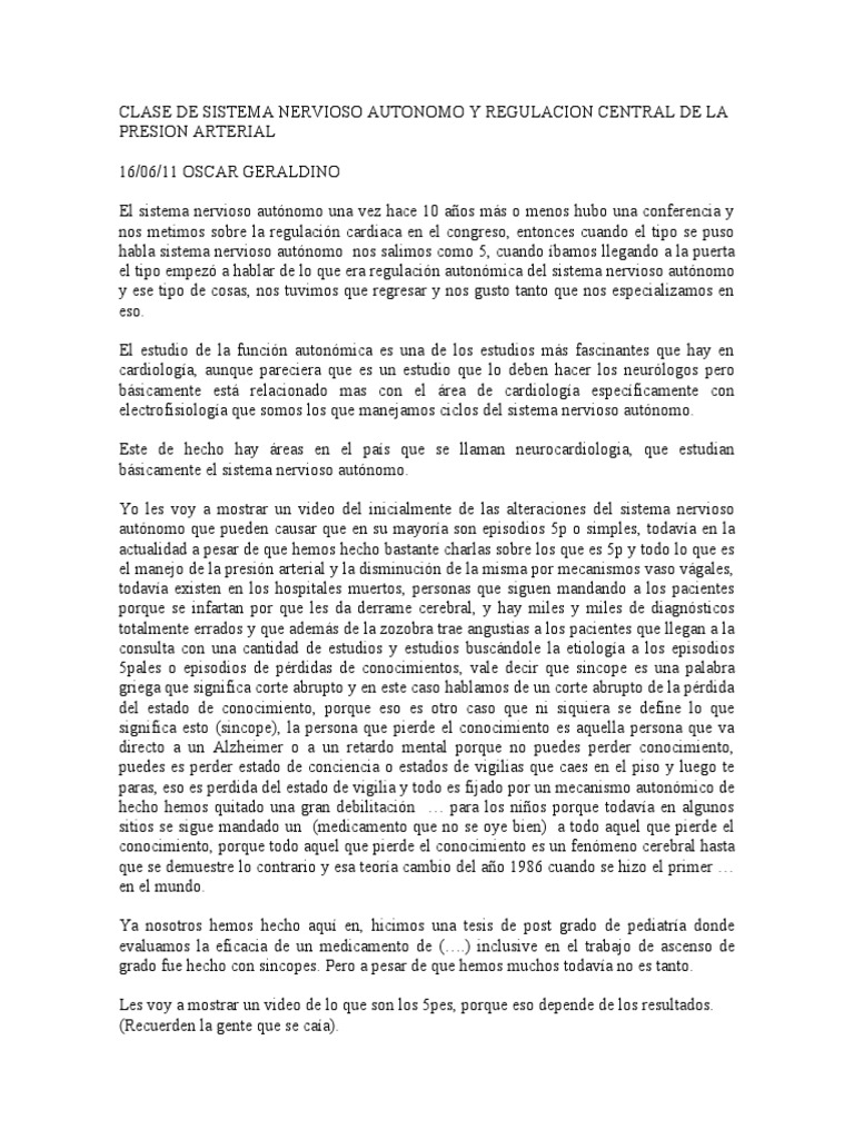 Sistema nervioso autónomo y regulación de la presión arterial | PDF ...