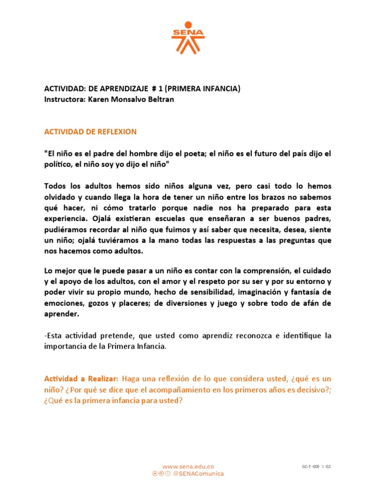 Actividad de Primera Infancia #1 | PDF