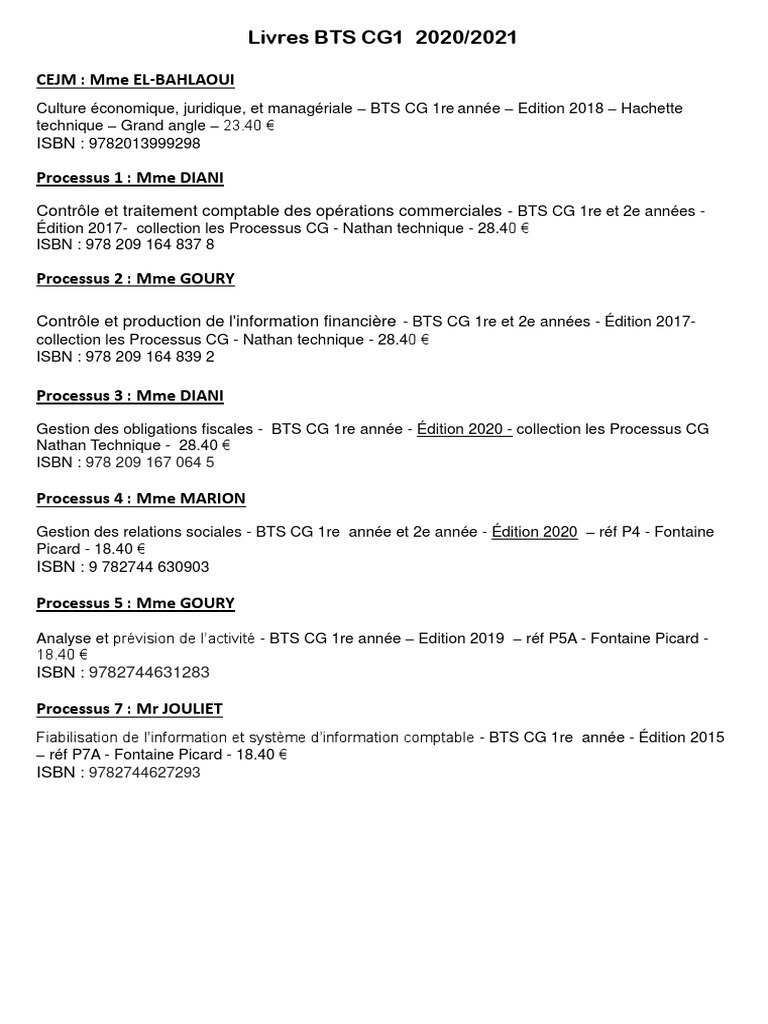 Processus 4 Gestion Des Relations Sociales Corrigé Pdf Livres BTS CG 2020 - 2021 | PDF