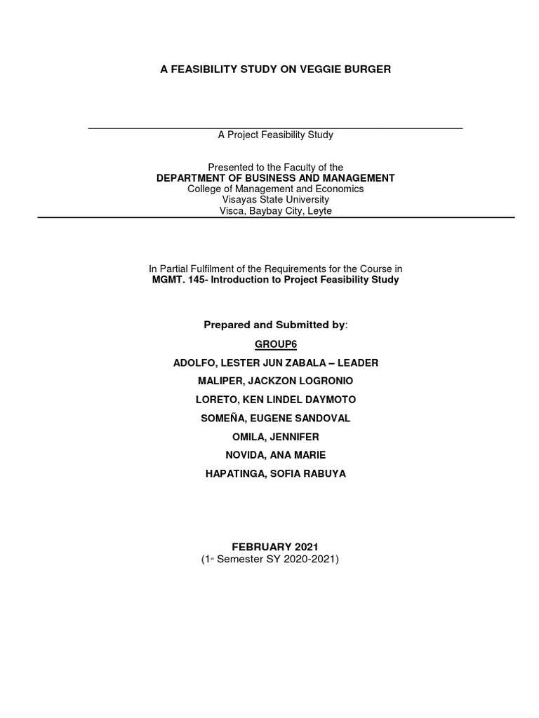 A Feasibility Study On Veggie Burger PDF Demand Hamburgers