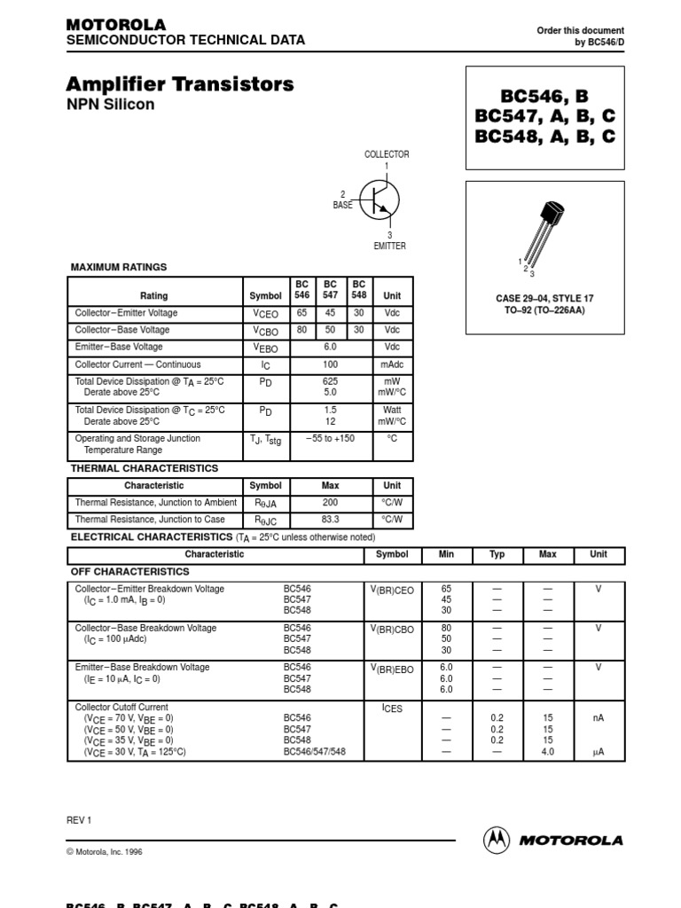 BC548 DataSheet Transistor Bipolar Junction Transistor