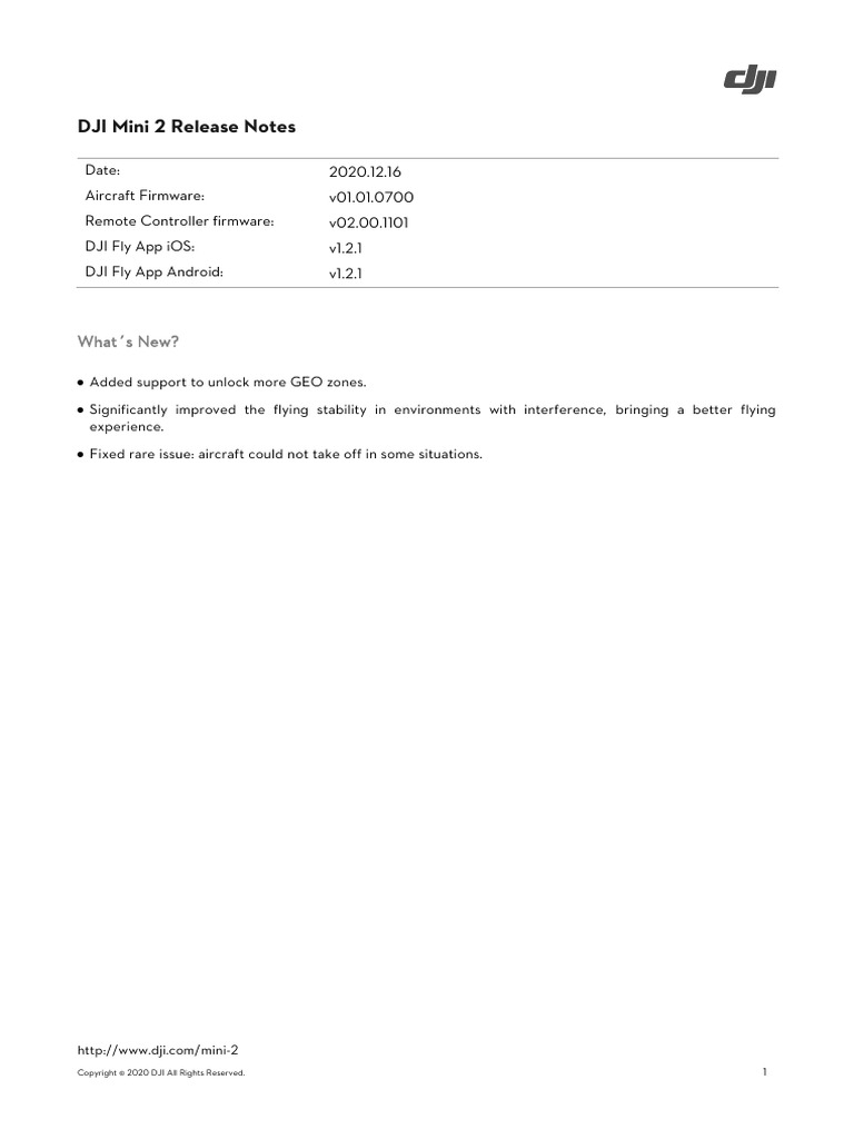 DJI Mini 2 Release Notes EN | PDF