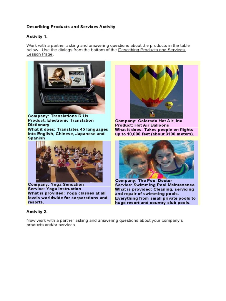 Lesson 6 Describing Products and Services-Activity | PDF