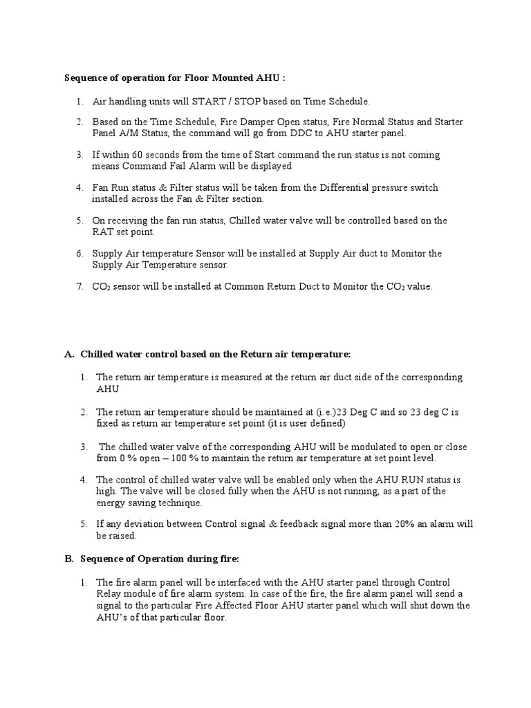 Floor Mounted AHU Operation Sequence | PDF