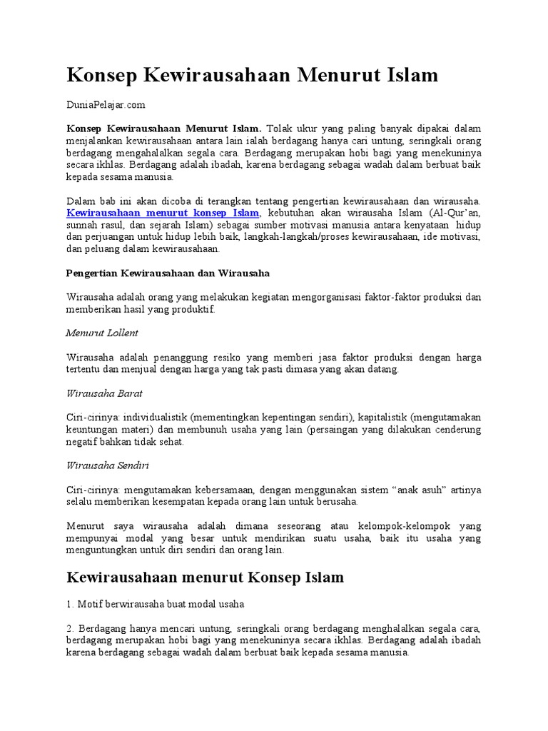 Konsep Kewirausahaan Menurut Islam Pdf