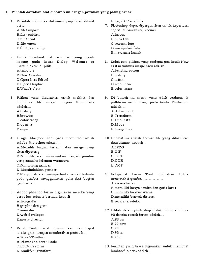 Soal Ukk Desain Grafis Kelas X
