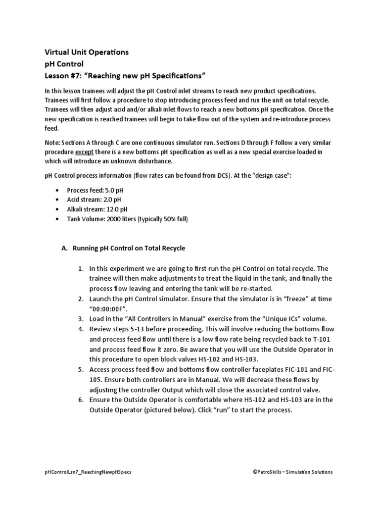 Virtual Unit Operations PH Control Lesson 7 "Reaching New PH