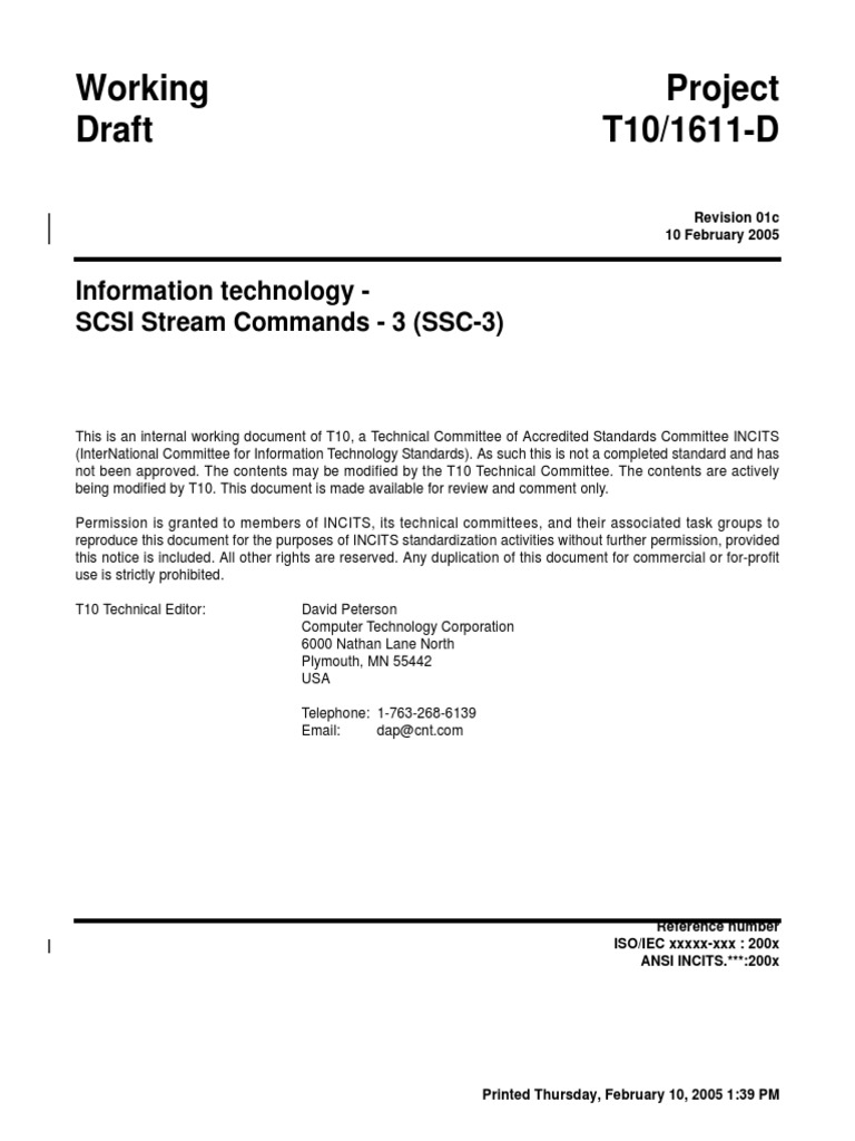 Working Project Draft T10/1611D Information Technology SCSI Stream