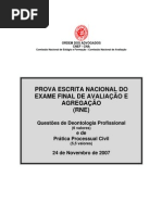 EXAME DE DEONTOLOGIA PROFISSIONAL E PROCESSO CIVIL DE 24 DE NOVEMBRO DE 2007 - RNE