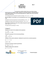 UPCAT Mathematics Answer Keys Set 1