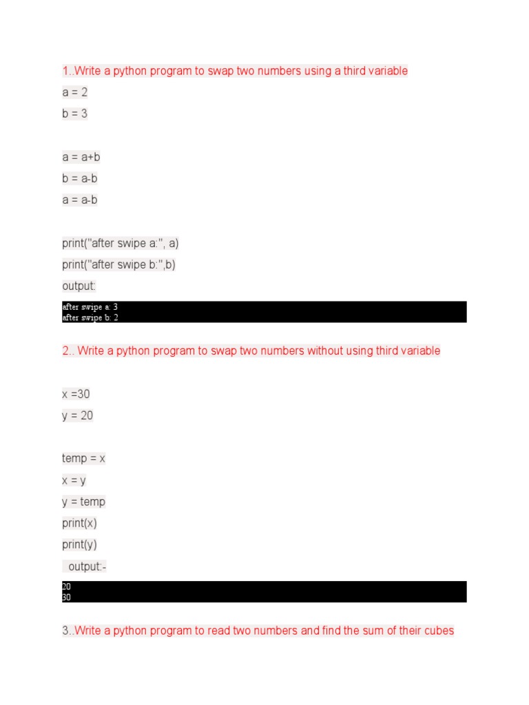 1..write A Python Program To Swap Two Numbers Using A Third Variable ...