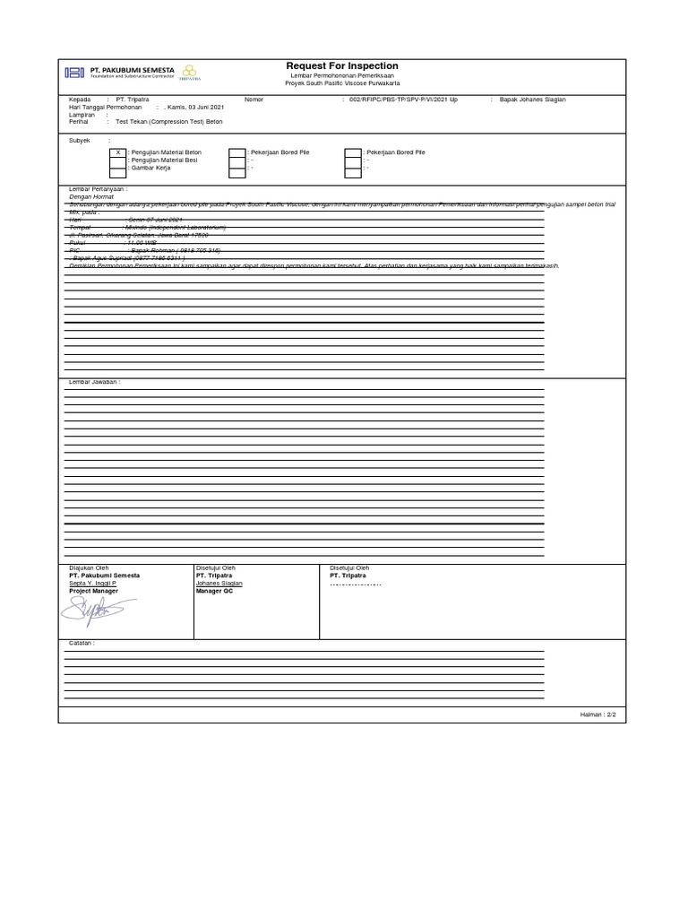 Request For Inspection | PDF