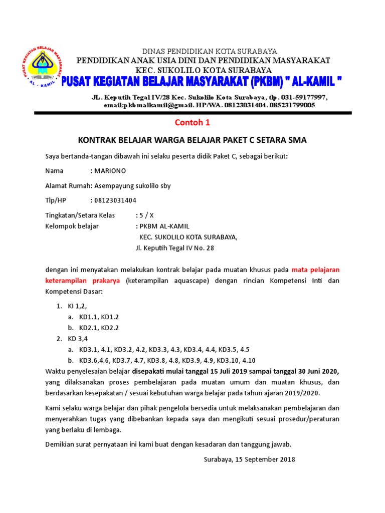 Contoh Kontrak Belajar Paket C | PDF | Kajian Bahasa Asing