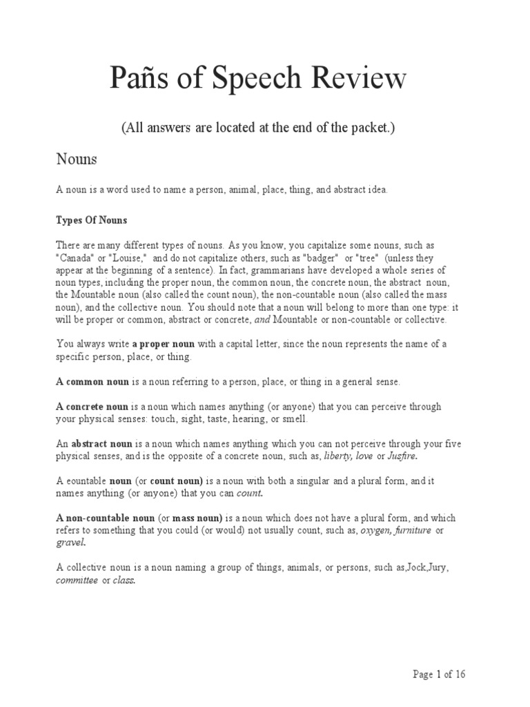 Parts of Speech Review PDF Adjective Adverb