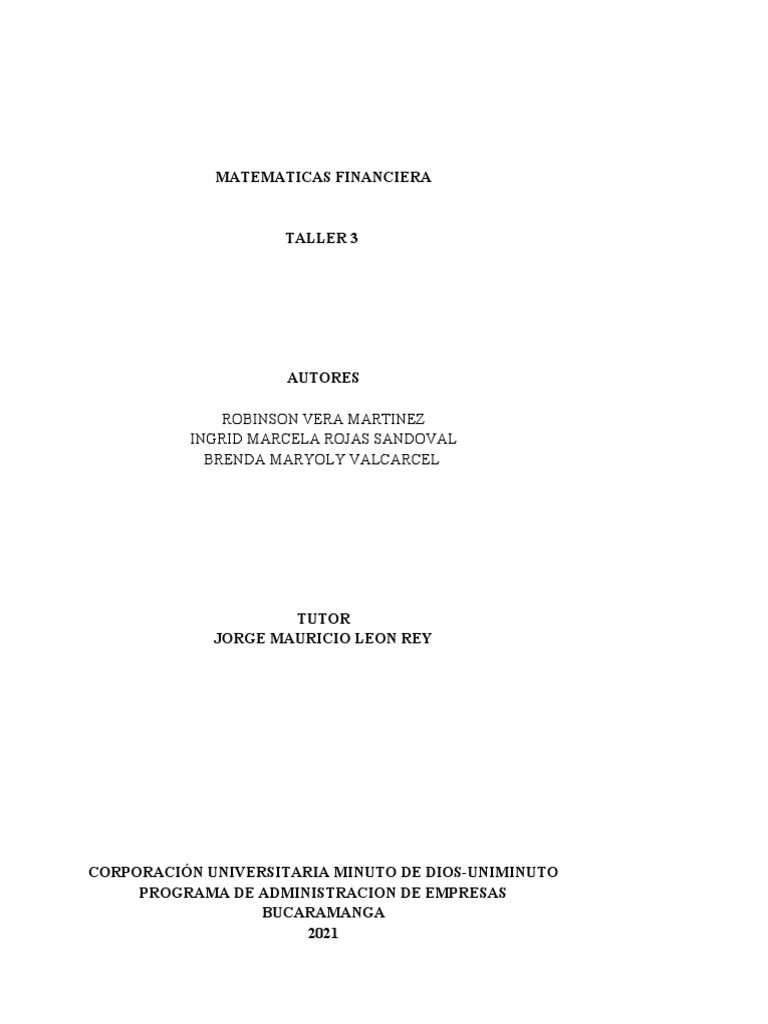 Taller de Matemáticas Financieras 2021 | PDF | Economias | Comercio