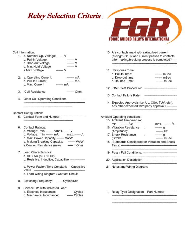 Relay Selection Criteria Overview | PDF | Relay | Inductor