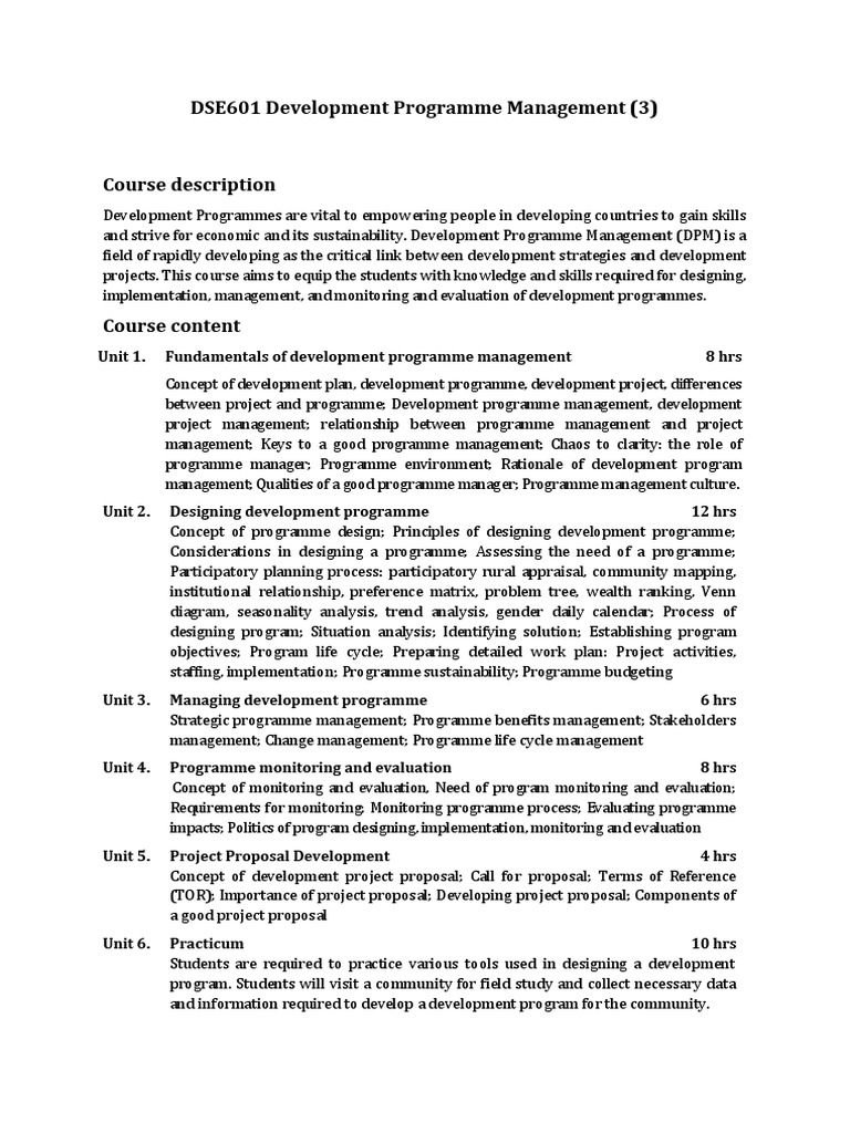 Development Programme Management Course | PDF | Demography | Gender ...