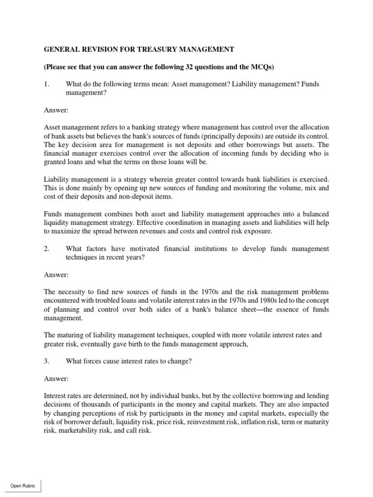 Treasury Management Revision Guide | PDF | Yield Curve | Interest