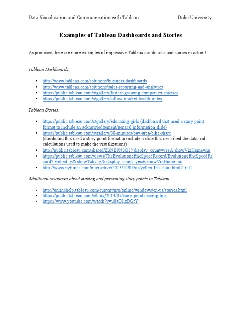 Tableau Dashboard and Story Examples | PDF