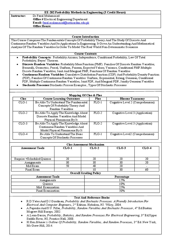 Probability Methods in Engineering Course | PDF | Probability ...