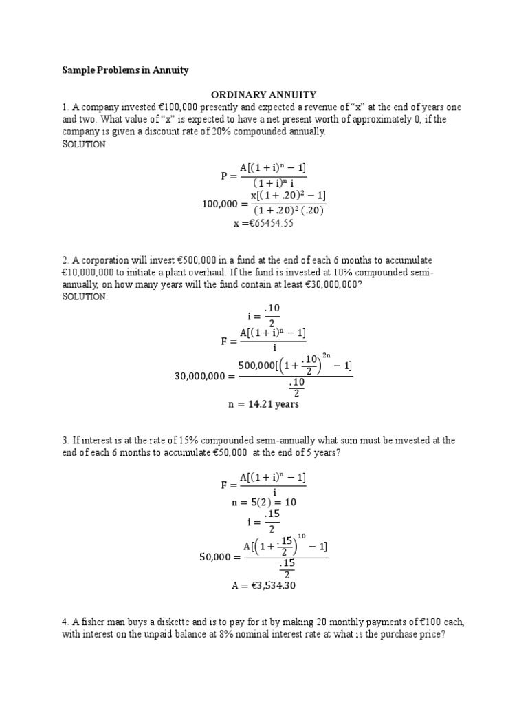 Annuity Problem Solutions and Calculations | PDF | Interest | Interest ...