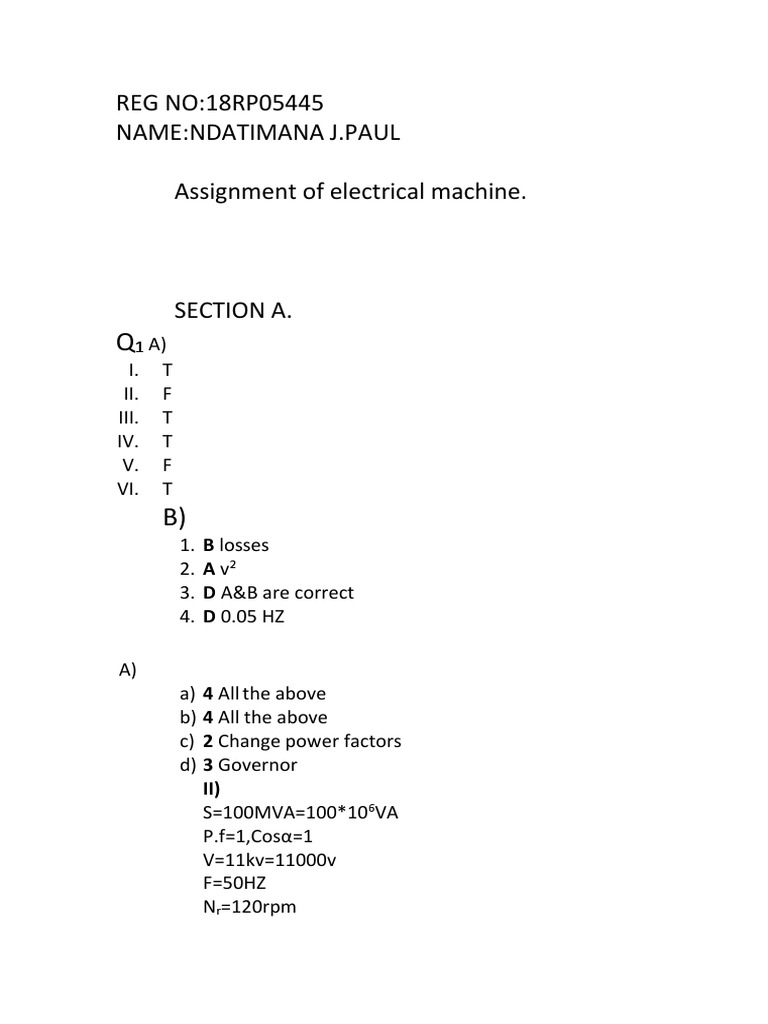 Electrical Machine Assignment Guide | PDF | Electric Motor | Electric ...