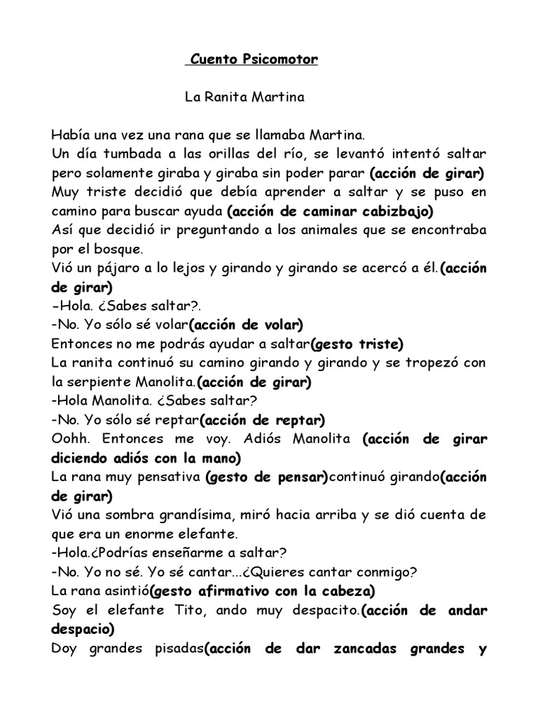 Cuento Psicomotor La Ranita Martina | PDF
