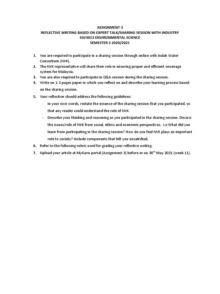 Assignment 3 - Reflective Writing Based On Sharing Session With ...
