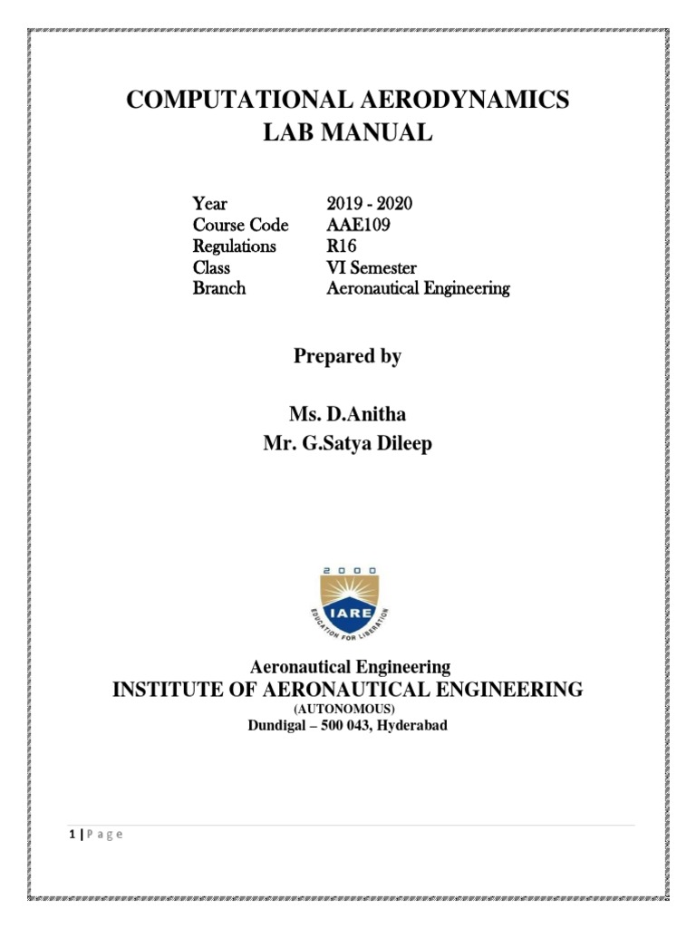 Computational Aerodynamics Lab Manual | PDF | Computational Fluid ...