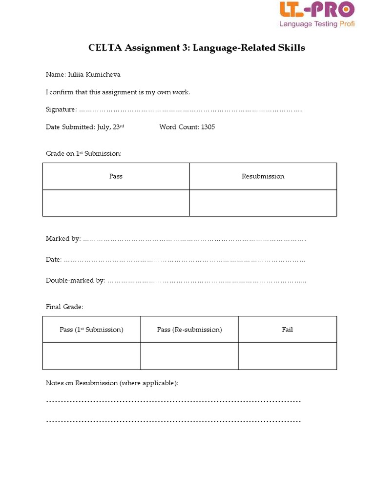 CELTA Assignment 3: Teaching Packing Tips | PDF | Reading Comprehension ...