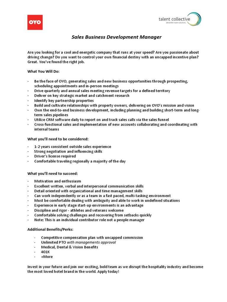 Sales Business Development Manager: What You Will Do PDF Sales