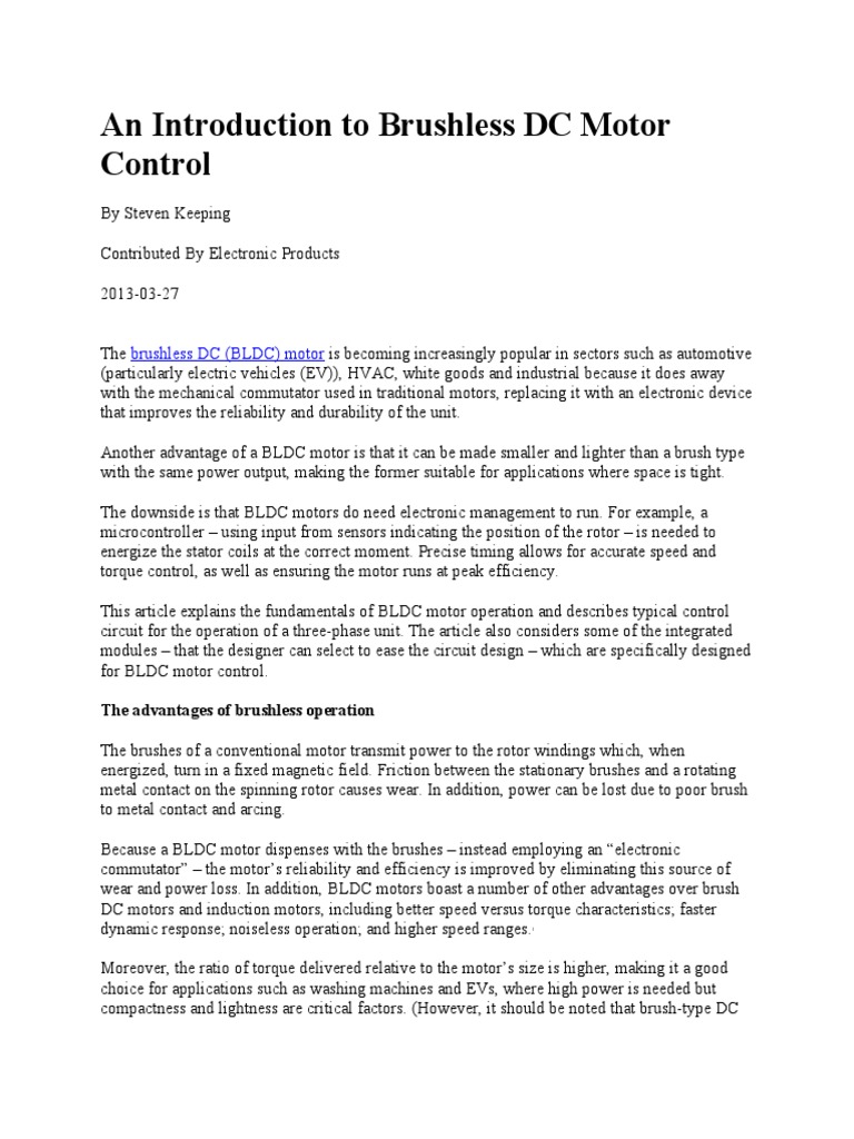 An Introduction To Brushless DC Motor Control | PDF | Electric Motor ...