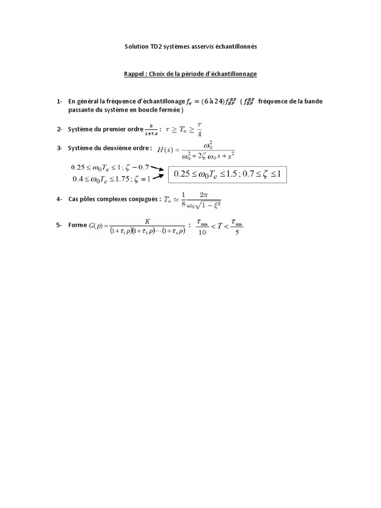 Solution TD2 Systèmes Asservis Échantillonnés | PDF | Électrotechnique ...