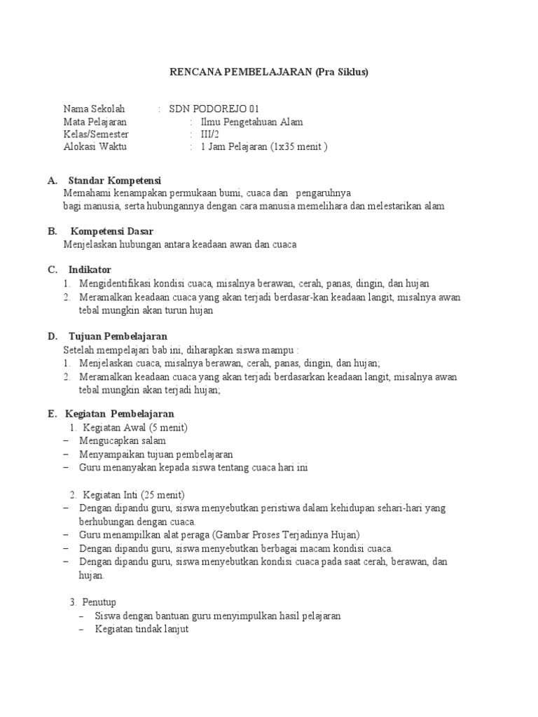 Rencana Pembelajaran Cuaca Kelas III | PDF