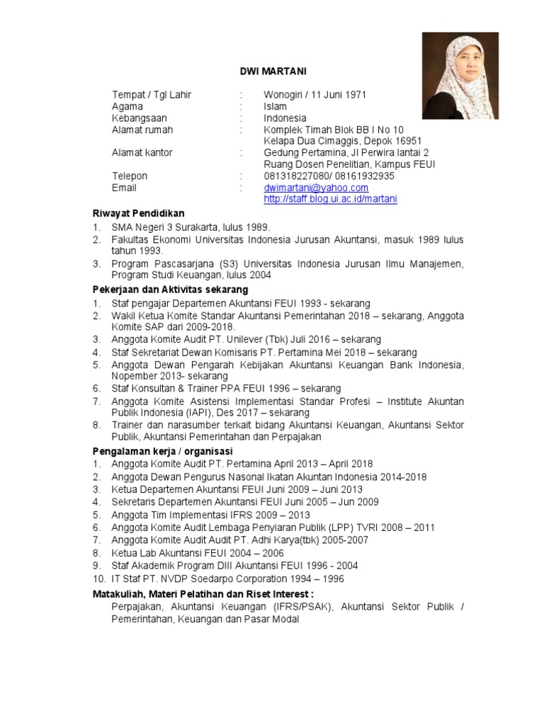Profil Dwi Martani, FEUI | PDF