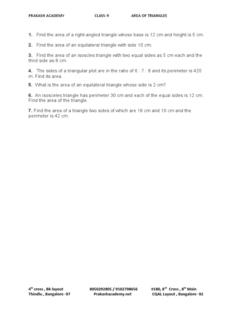Area of Triangles - Class 9 Guide | PDF