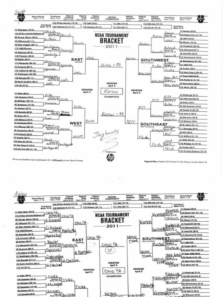 Bracket Ncaa Tournament PDF Sports Teams Basketball Teams
